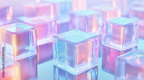 Colorful translucent cubes with glowing neon reflections