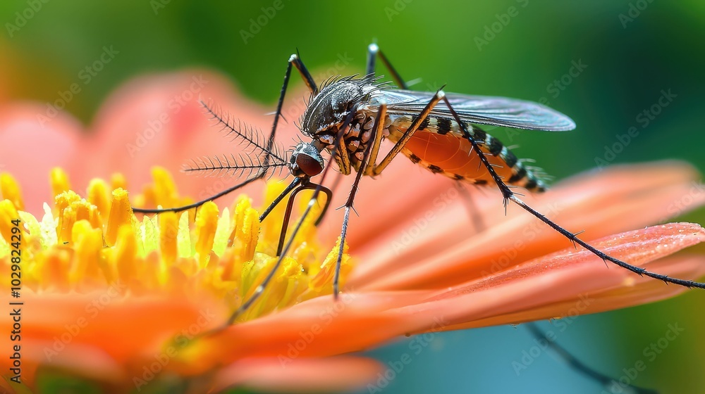 Naklejka premium Mosquito Resting on a Colorful Flower in Nature