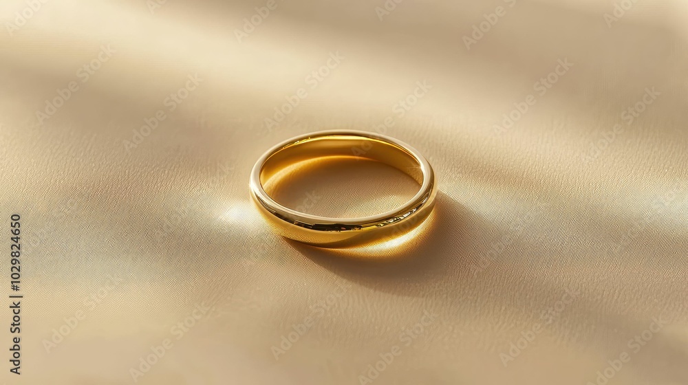 Elegant Single Gold Ring on Soft Fabric Background Elegant Single Gold Ring on Soft Fabric Background