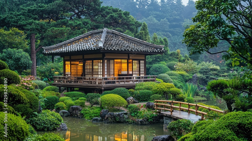 Tranquil Traditional Japanese Garden Scene Tranquil Traditional Japanese Garden Scene