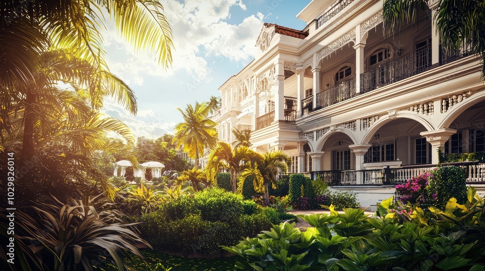 Historic Hotel Surrounded by Lush Tropical Landscape Historic Hotel Surrounded by Lush Tropical Landscape