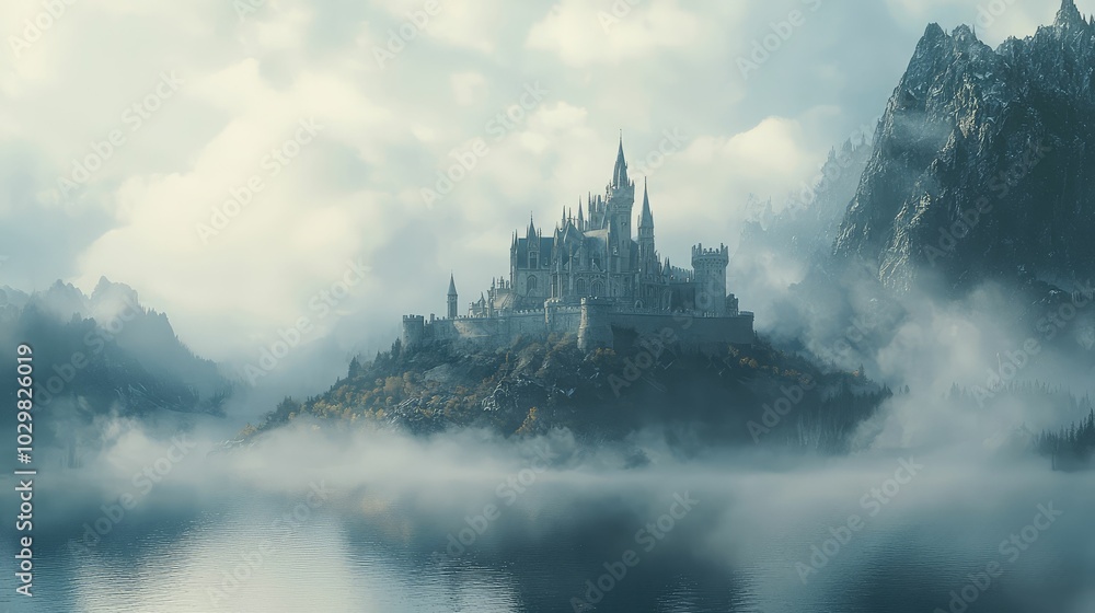 Fototapeta premium Enchanting Historical Castle in a Misty Landscape