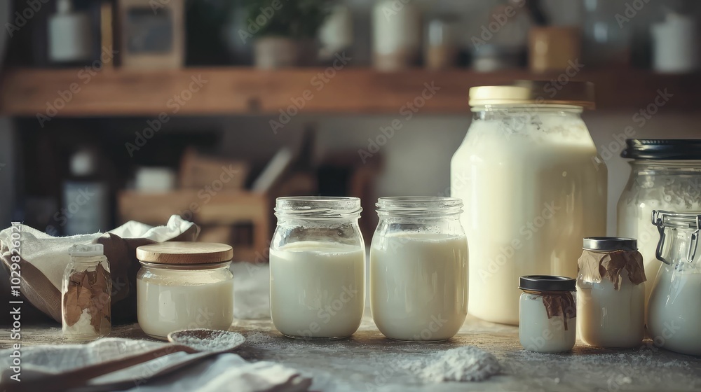 Homemade Yoghurt Creation in a Rustic Kitchen Homemade Yoghurt Creation in a Rustic Kitchen