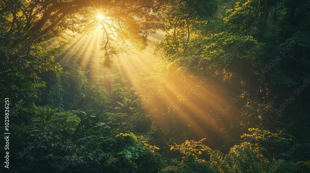Fototapeta premium Sunlit Forest Scene Captivating Nature Beauty