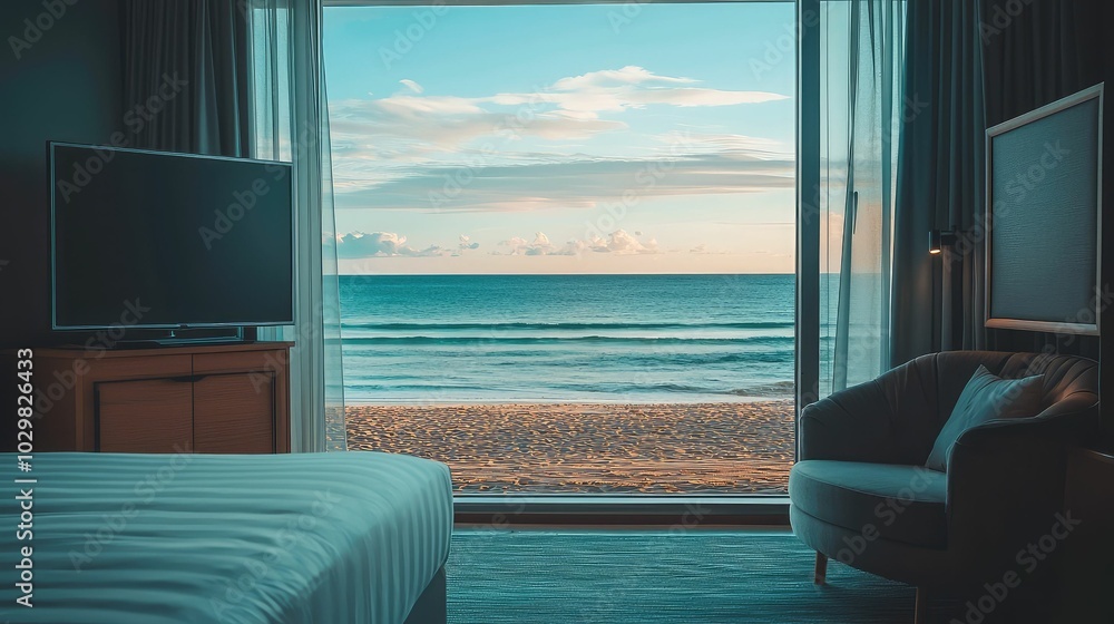 Fototapeta premium Modern Hotel Room with Ocean View