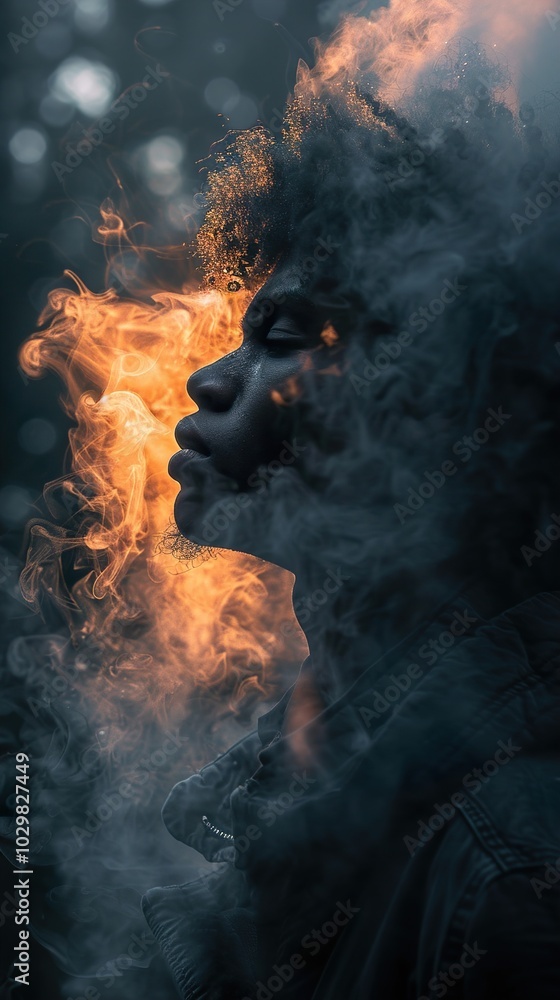 Mystical Portrait of a Man Surrounded by Smoke and Fire Mystical Portrait of a Man Surrounded by Smoke and Fire