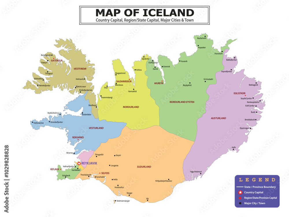 Fototapeta premium European Country Geography Political map. Political map of country with capital, province or state capital, major cities and town.