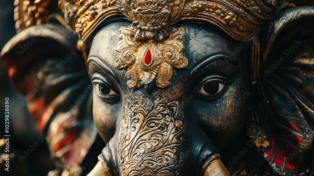 Fototapeta premium Traditional Ganesha Mask Close-Up for Performance Art