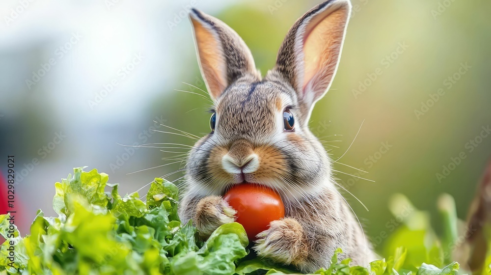 Adorable Rabbit Enjoying Fresh Vegetable Snack Adorable Rabbit Enjoying Fresh Vegetable Snack