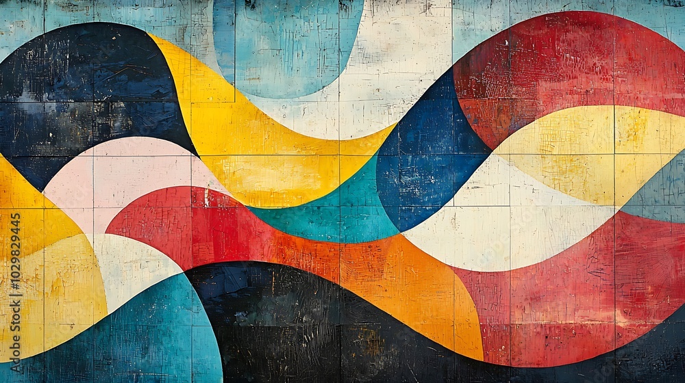 Abstract Geometric Wall Art with Curved Shapes and Vibrant Colors Abstract Geometric Wall Art with Curved Shapes and Vibrant Colors