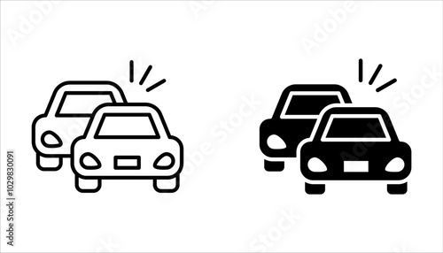 Vector line set of icons related to car accident. Simple outline sign on white background