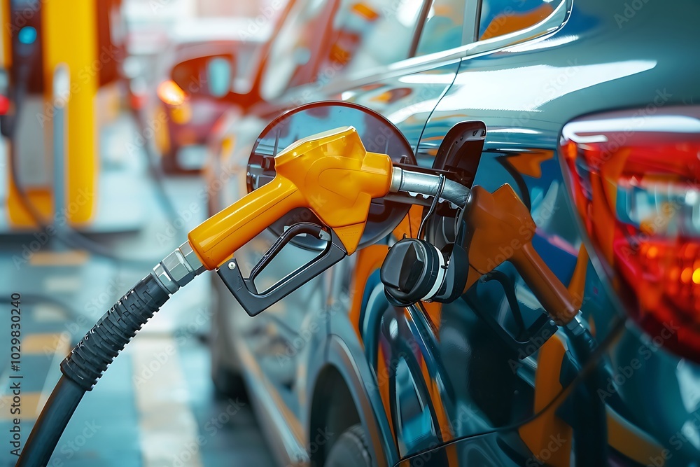 Refueling the car at the gas station. Selective focus Refueling the car at the gas station. Selective focus