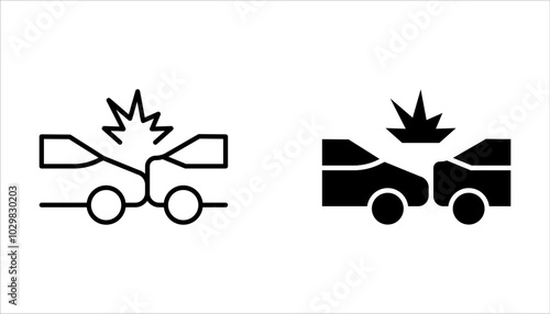 Vector line set of icons related to car accident. Simple outline sign on white background
