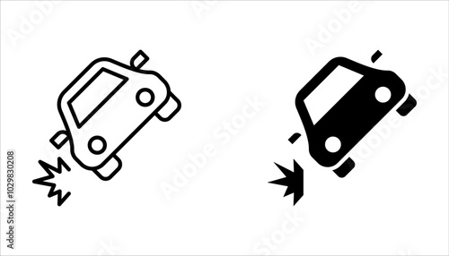 Vector line set of icons related to car accident. Simple outline sign on white background