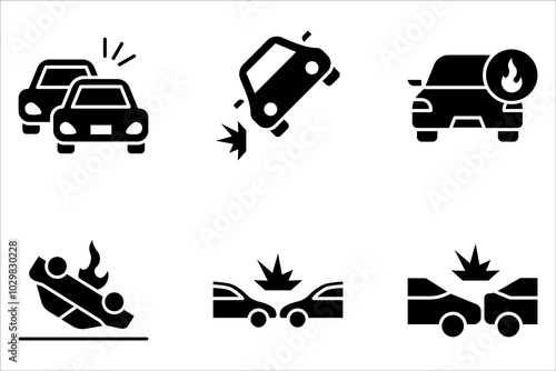 Vector line set of icons related to car accident. Simple outline sign on white background