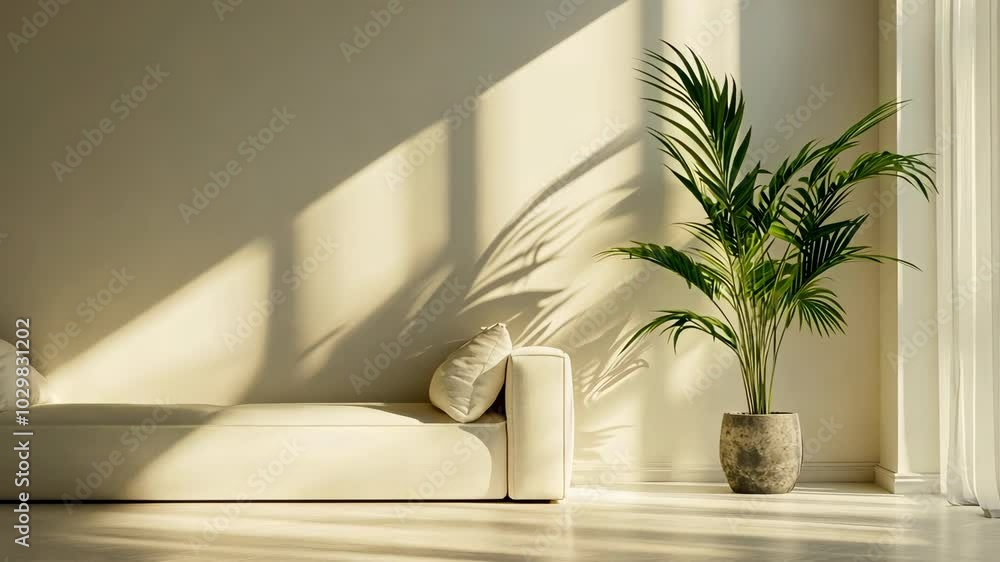 A white couch sits in a living room, bathed in the warm glow of the afternoon sun A white couch sits in a living room, bathed in the warm glow of the afternoon sun