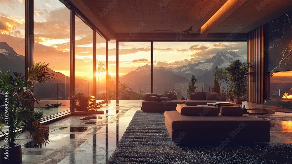 Fototapeta premium Luxurious Mountain Villa Interior with Stunning View