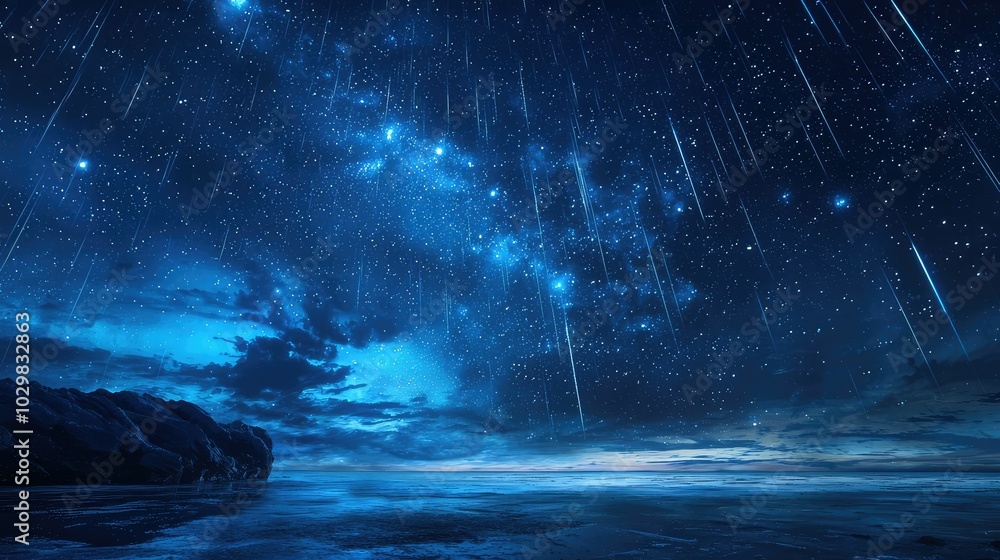 Night Sky with Dynamic Shooting Stars and Vibrant Colors Night Sky with Dynamic Shooting Stars and Vibrant Colors