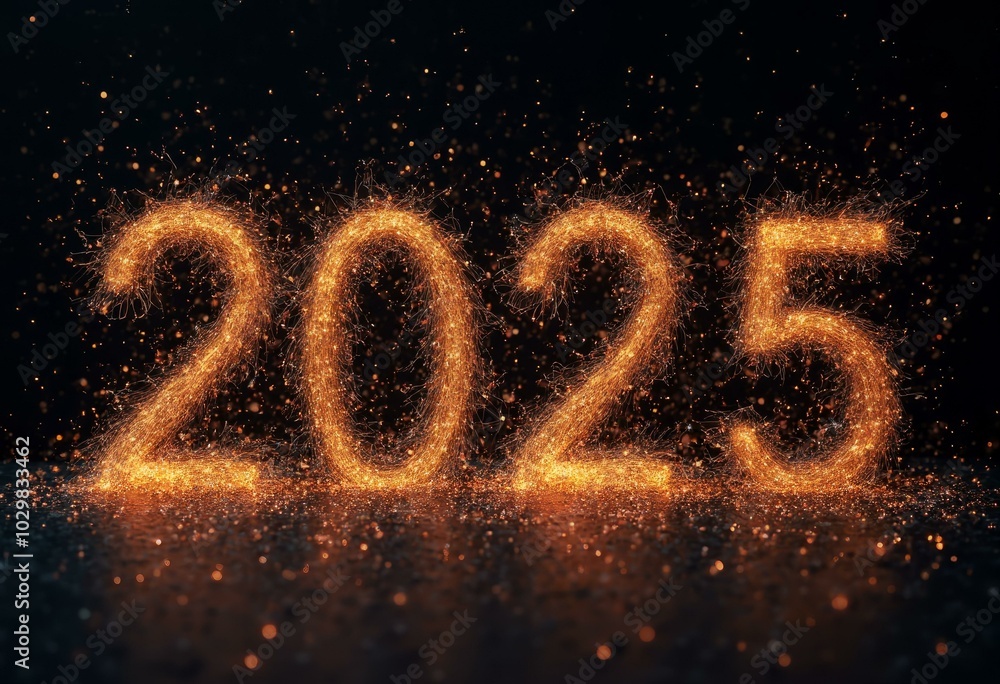 Sparkling Representation Of '2025' Against Dark Background Sparkling Representation Of '2025' Against Dark Background