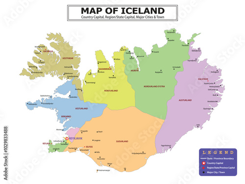 European Country Geography Political map. Political map of country with capital, province or state capital, major cities and town.