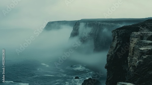 Mysterious Coastal Landscape with Rolling Fog