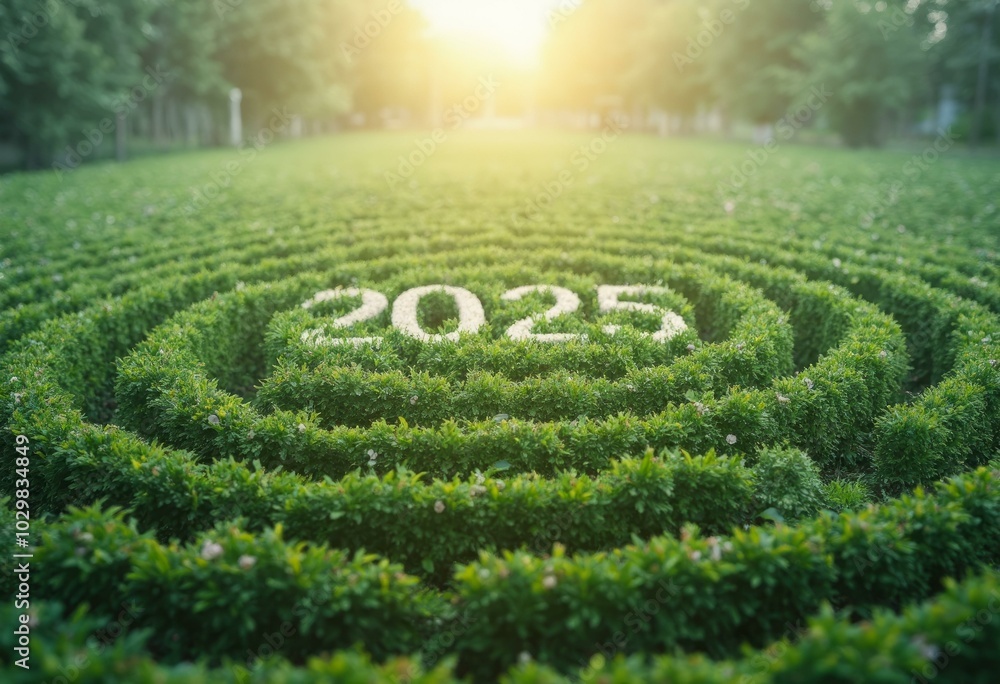 Lush Green Landscape With Concentric Patterns Featuring '2025' At Its Center Lush Green Landscape With Concentric Patterns Featuring '2025' At Its Center