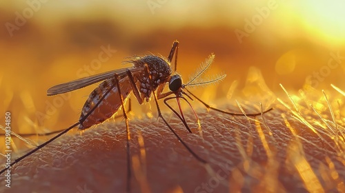 Wallpaper Mural Close-Up of Mosquito Landing on Skin Surface at Sunset Torontodigital.ca