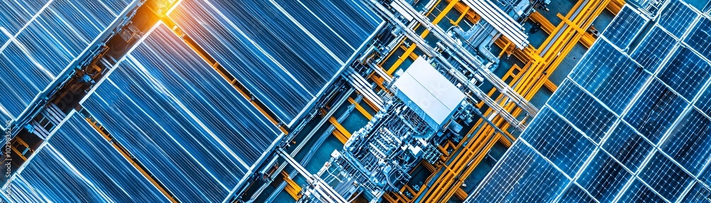 Industrial plant transitioning to green energy, solar panels replacing old infrastructure, vibrant colors in magazine photography style Industrial plant transitioning to green energy, solar panels replacing old infrastructure, vibrant colors in magazine photography style