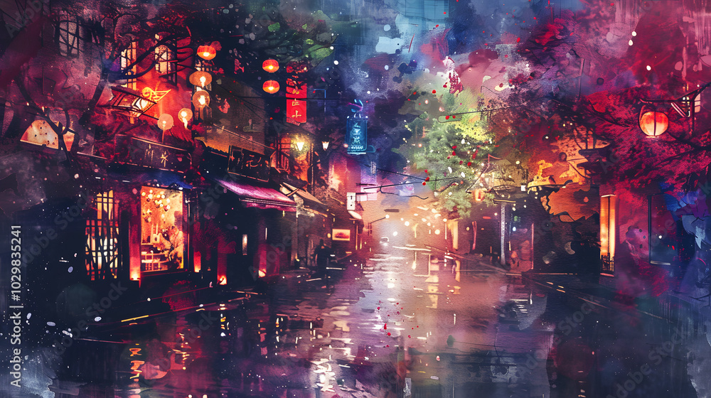 Pedestrian Street Watercolor Pedestrian Street Watercolor