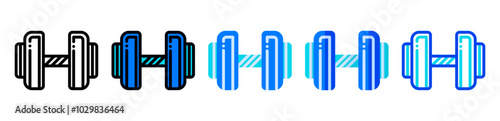Dumbbell icon set in line, filled, and flat styles. The barbell illustration is suitable as a symbol of physical health, sports equipment, workouts and gyms.