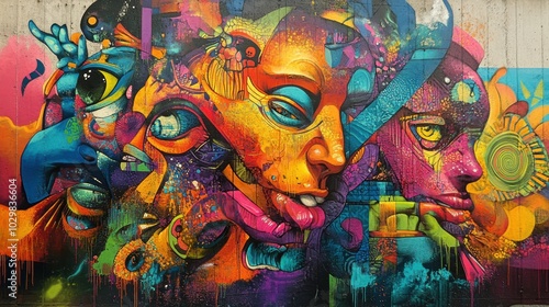 Wallpaper Mural Colorful abstract graffiti with faces. Torontodigital.ca