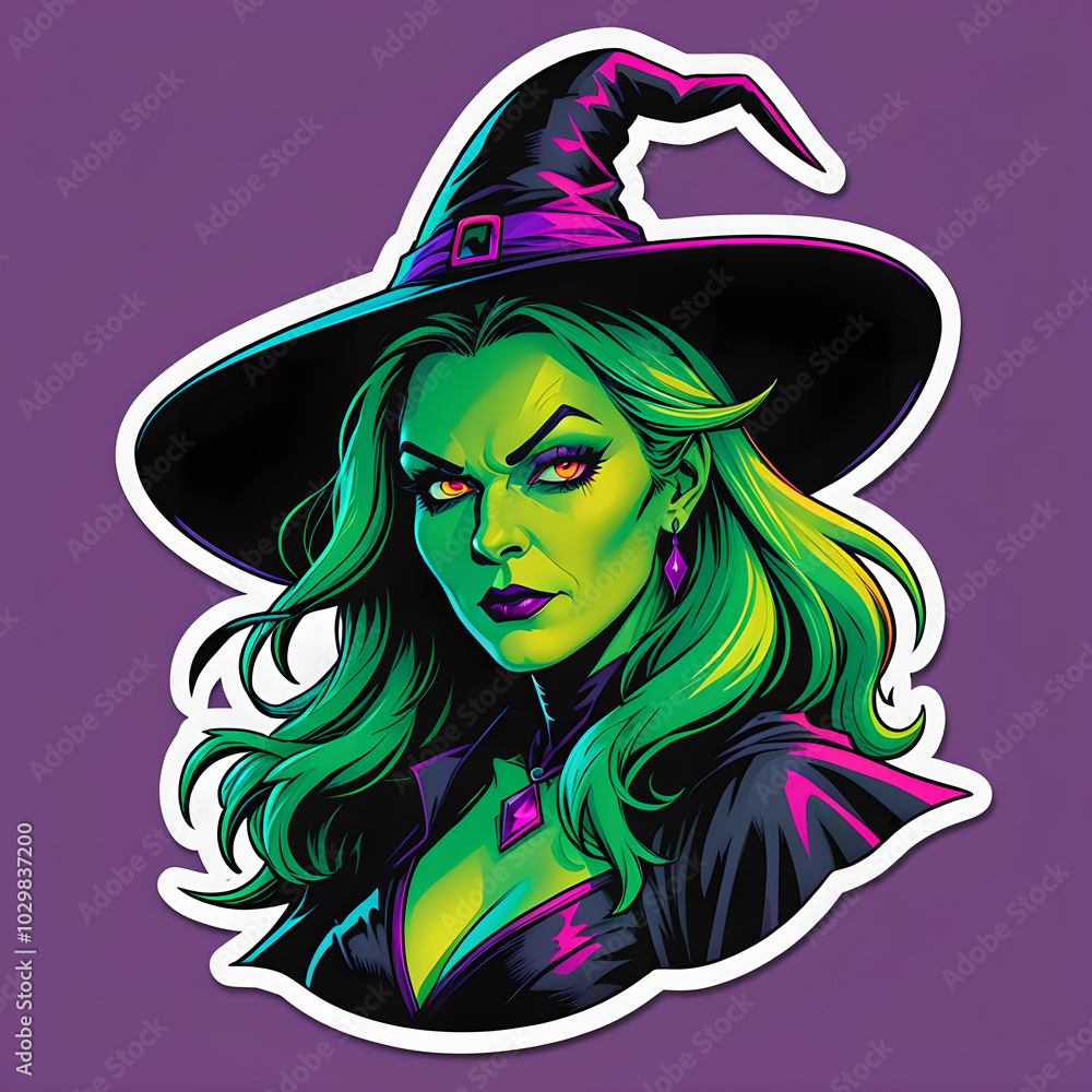 Wicked Witch: A Haunting Comic Book Tale - High-Quality Halloween Sticker in 4K Neon Colors Wicked Witch: A Haunting Comic Book Tale - High-Quality Halloween Sticker in 4K Neon Colors