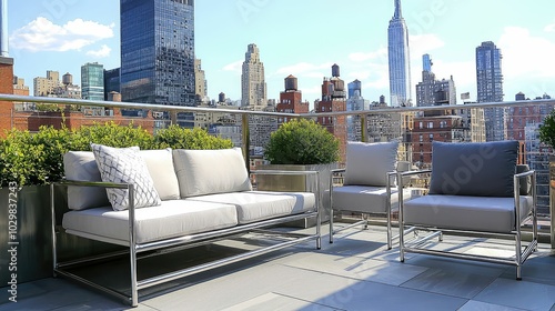 Wallpaper Mural Lively Rooftop Terrace with Silver Metal Furniture Torontodigital.ca