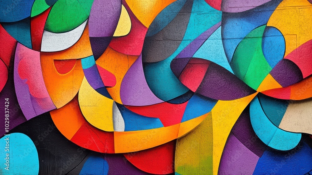 Fototapeta premium Abstract colorful geometric graffiti on wall.