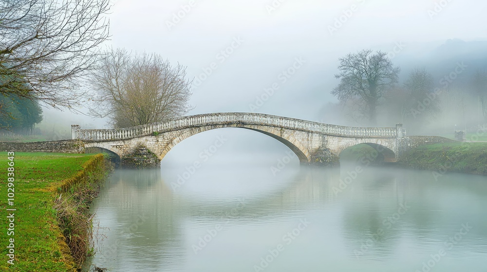 Fototapeta premium Lively Bridge in Picturesque Foggy Landscape