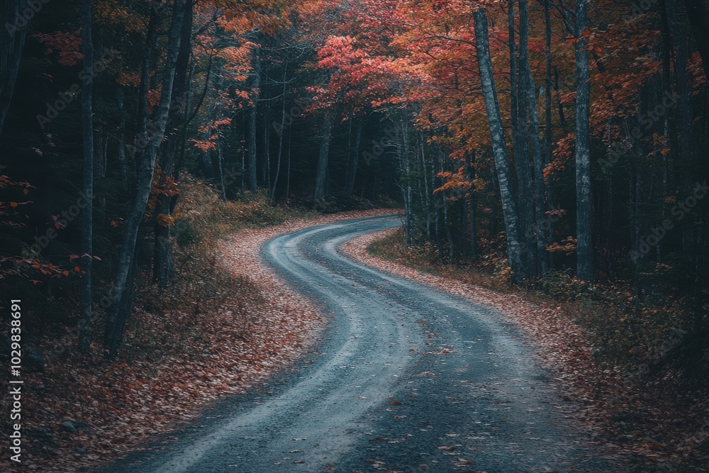 Fototapeta premium road in autumn forest in the dark night