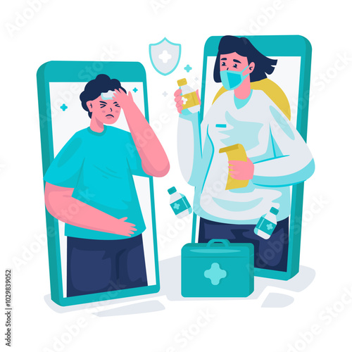 Telemedicine online doctor examination vector illustration