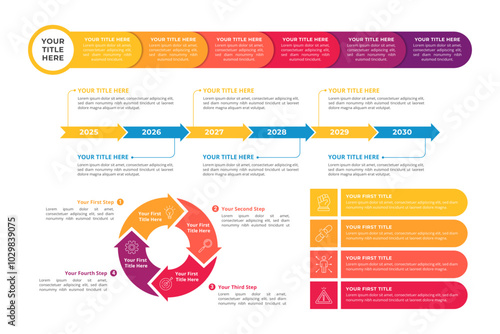 Infographic Elements with Multiple Step and Editable Text for Business Presentation, Poster, Banner and Booklet.