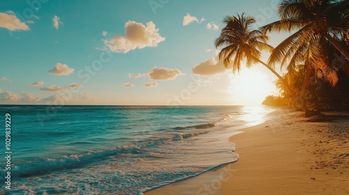 Wallpaper Mural Tropical Beach Sunset with Palm Trees Torontodigital.ca