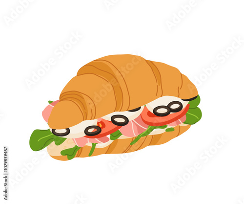 Sandwiches with Various Ingredients. Vector cartoon illustration of sandwich, bagel, burger with meat, fish, avocado, egg, cheese and vegetables.