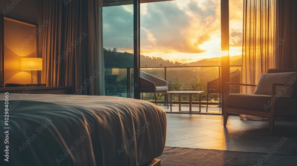 Serene Hotel Room with Scenic Evening View Serene Hotel Room with Scenic Evening View