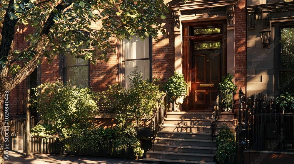 Fototapeta premium Charming Brownstone Apartment with Serene View