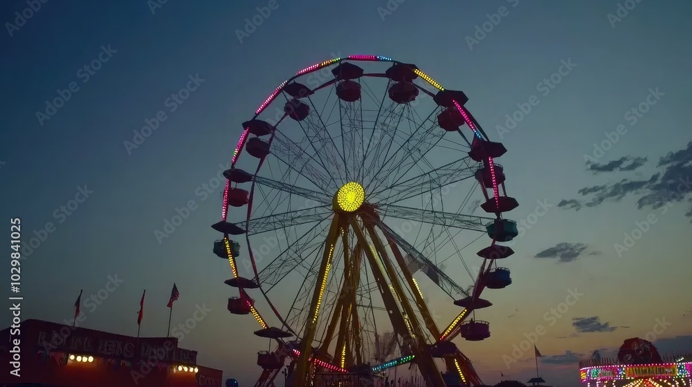Colorful Ferris Wheel Against Twilight Sky Colorful Ferris Wheel Against Twilight Sky