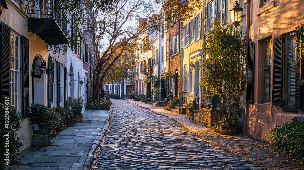Fototapeta premium Serene View of Historic District in City Landscape