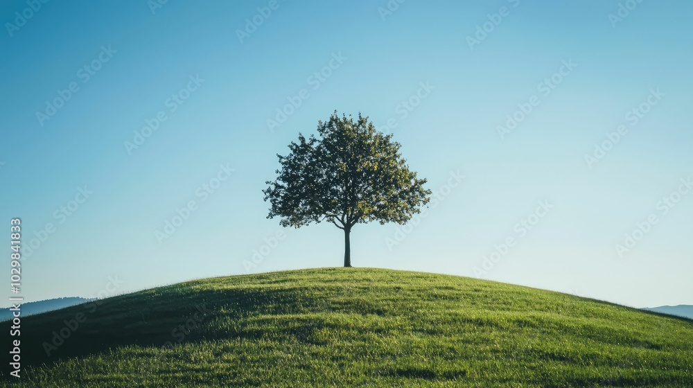 Serene Hill with Lone Tree Against Clear Sky Serene Hill with Lone Tree Against Clear Sky