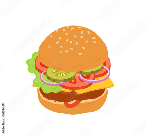 Sandwiches with Various Ingredients. Vector cartoon illustration of sandwich, bagel, classic burger with meat, fish, avocado, egg, cheese and vegetables.
