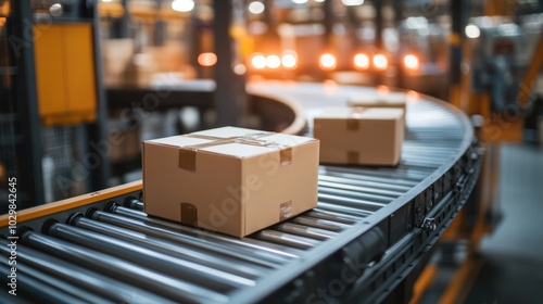 Conveyor belts with packages symbolize efficient micro-fulfillment processes in modern warehouses.