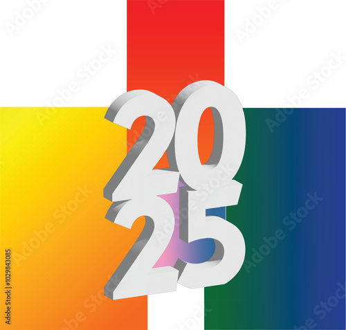 Happy new year 2025 3D design. With colorful truncated number illustrations. Premium vector design for poster, banner, greeting and new year 