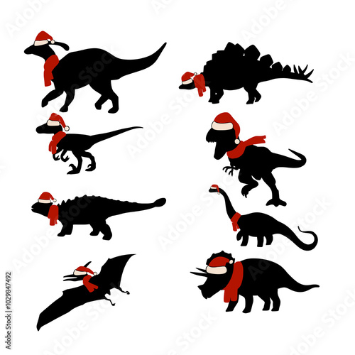 Christmas Dinosaur Silhouette Vector Set