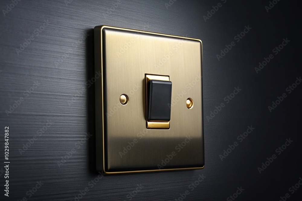 Tilted angle black and gold light switch isolated on black background Tilted angle black and gold light switch isolated on black background